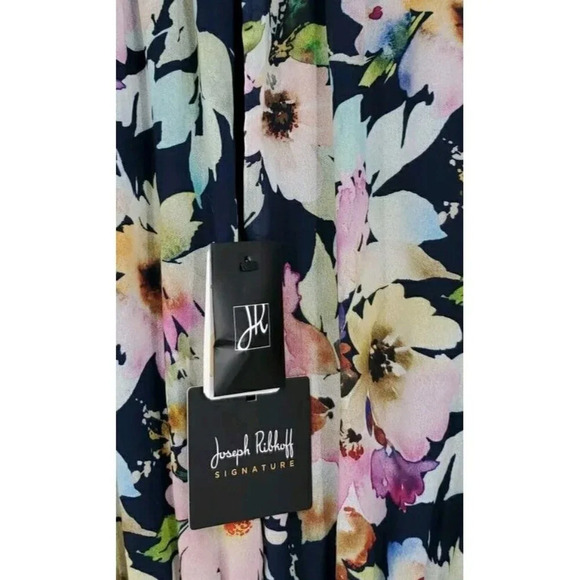 Joseph Ribkoff Sz 16 Midnight Blue-Multi Floral Halter Dress Style 221334 Easter - Picture 12 of 15